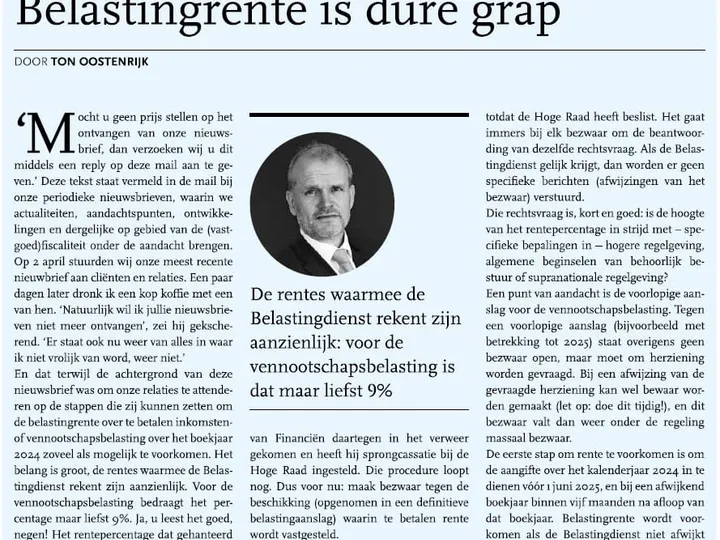 Belastingrente is dure grap