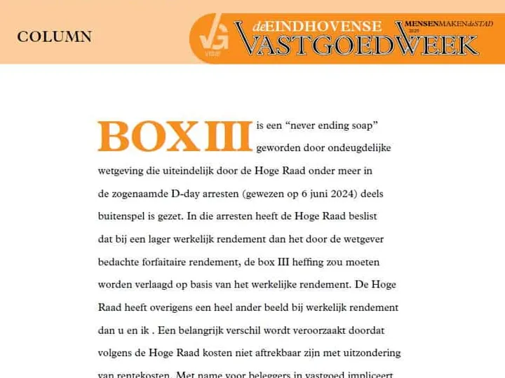Maak voor vastgoedbeleggers in box III kosten van onderhoud (forfaitair) aftrekbaar bij toepassing werkelijk rendement!