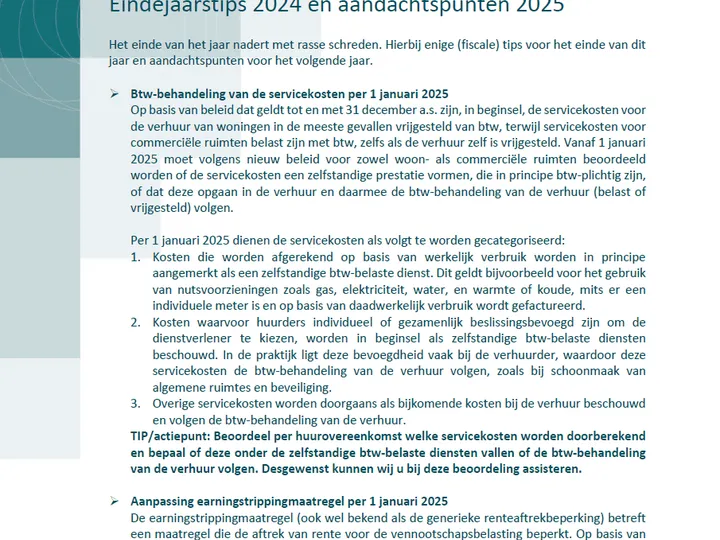 Eindejaarstips 2024 en aandachtspunten 2025