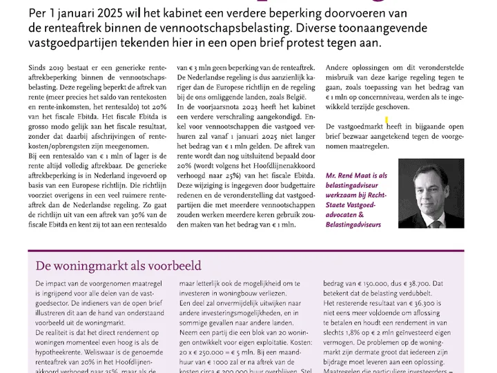 Markt in geweer tegen renteaftrekbeperking