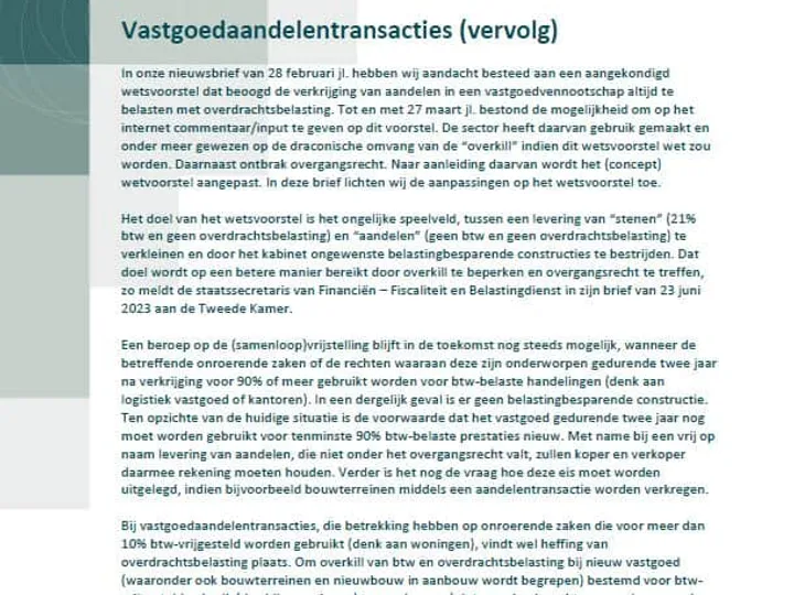 Vastgoedaandelentransacties (vervolg)