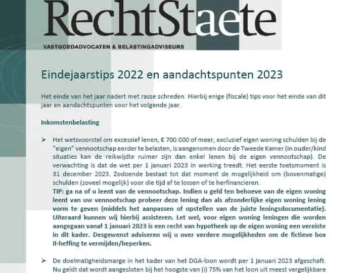 Eindejaarstips 2022 en aandachtspunten 2023
